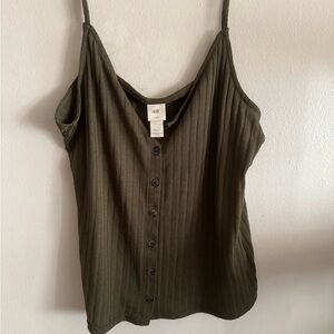 H&M Dark Green Ribbed Camisole with Buttons